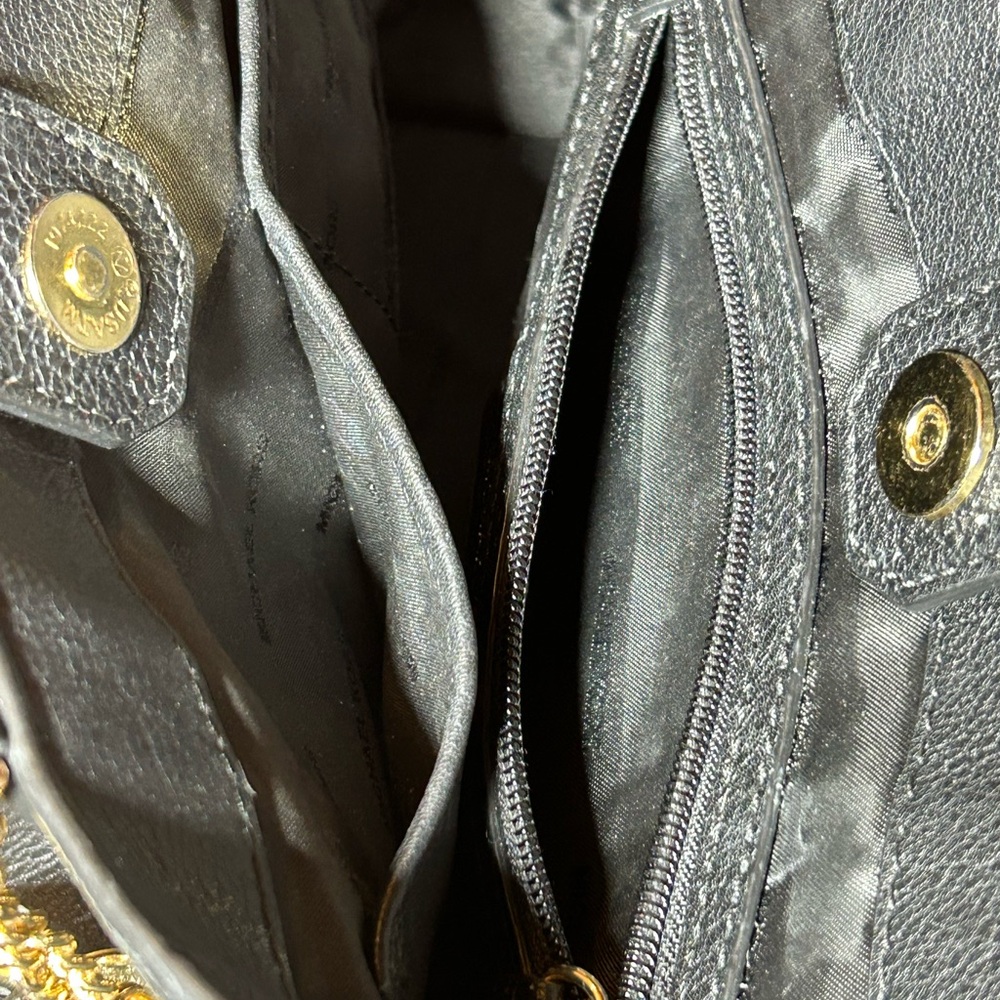 Michael Kors Black Pebbled Leather Brooklyn Satchel Bag/Gold Studs 13”x 8”x 4.5” - Picture 11 of 14